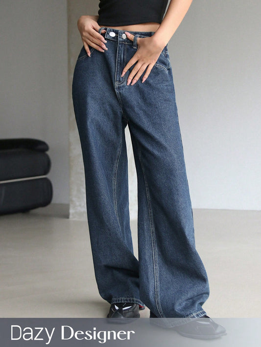 Ladies' Blue Straight Leg Jeans Baggy Jeans