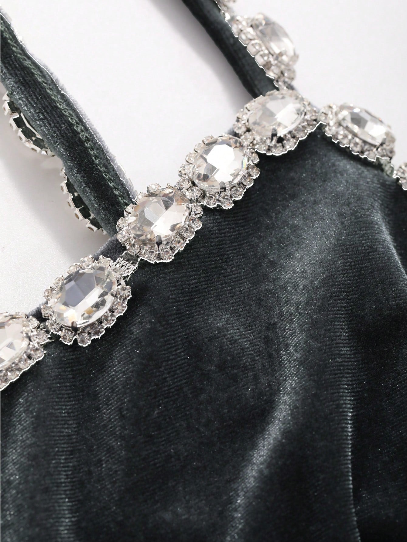 Velvet Spaghetti Strap Dress With Diamond-Encrusted Bow Decoration
