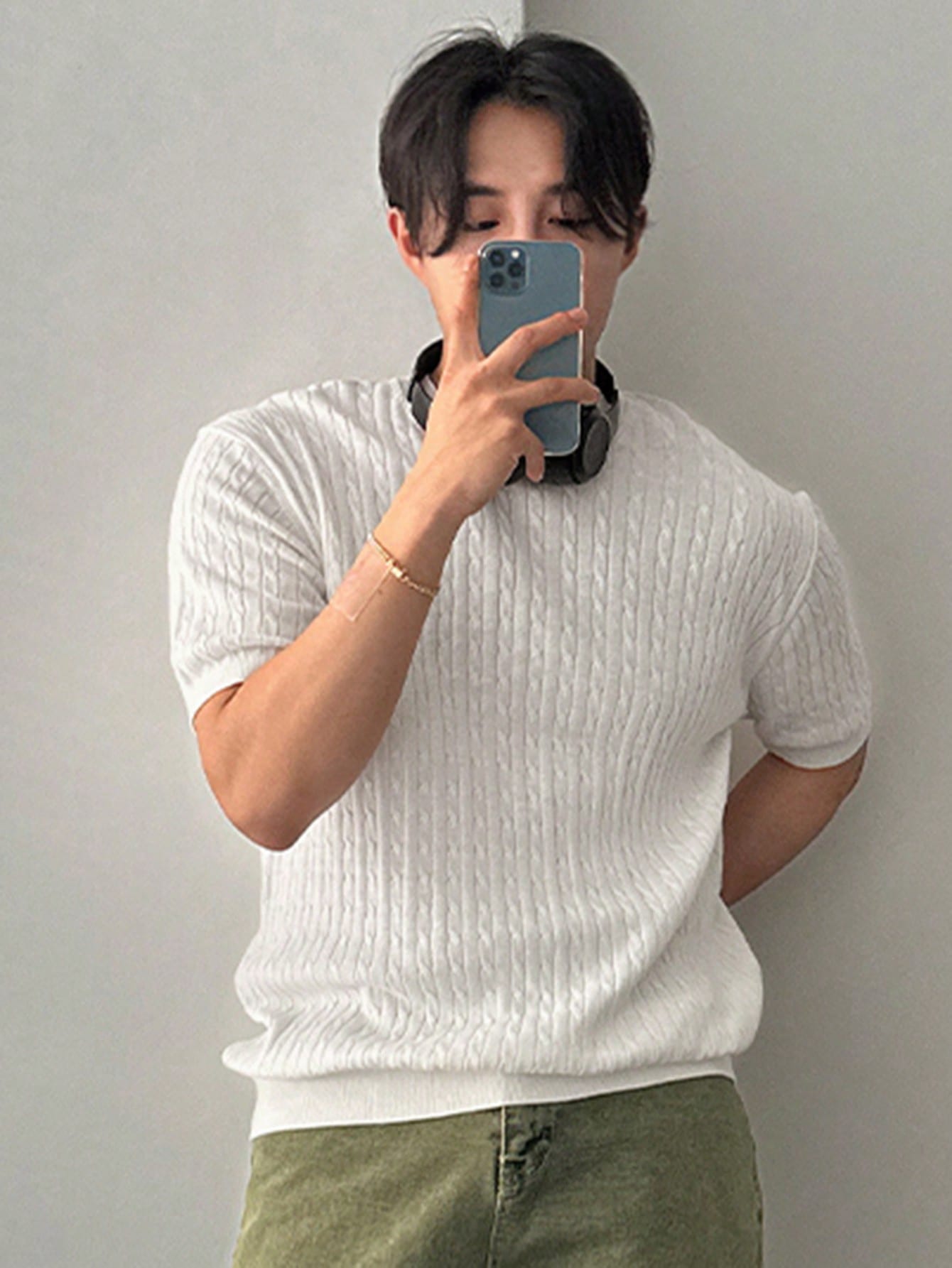 Men's Solid Color Short Sleeve Knit Top For Spring/Summer