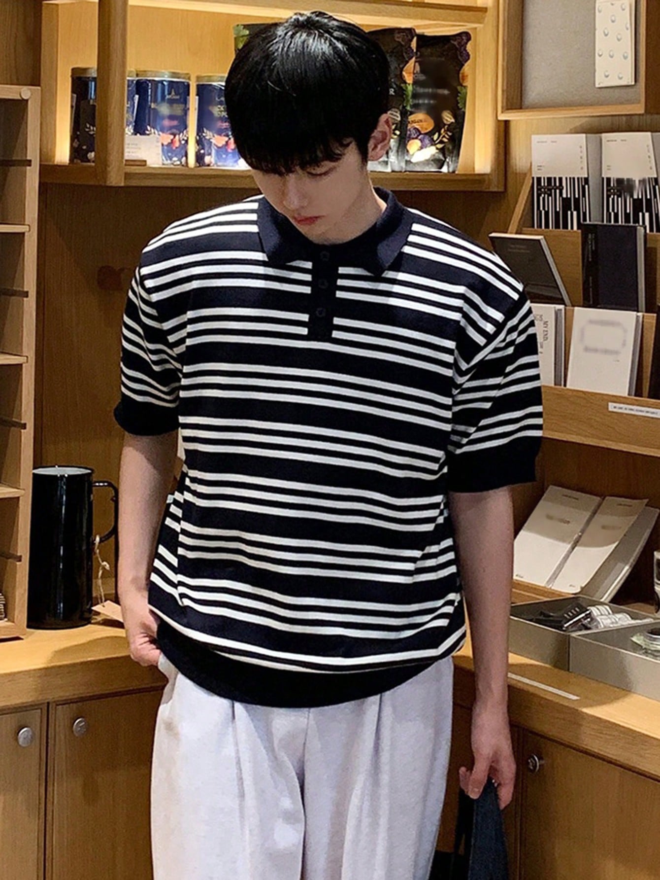 Men's Spring/Summer Color Block Striped Short Sleeve Knitwear