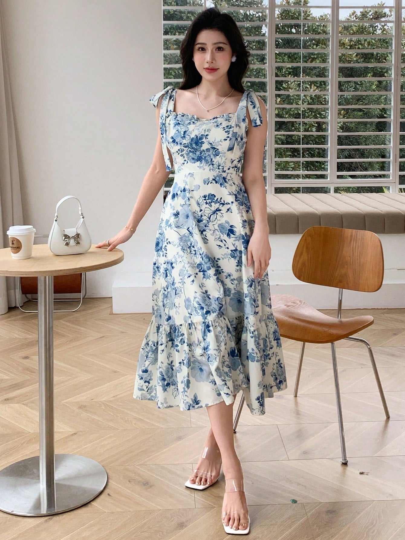 Women Summer Vacation Style Floral Printed Halter Fish Tail Dress