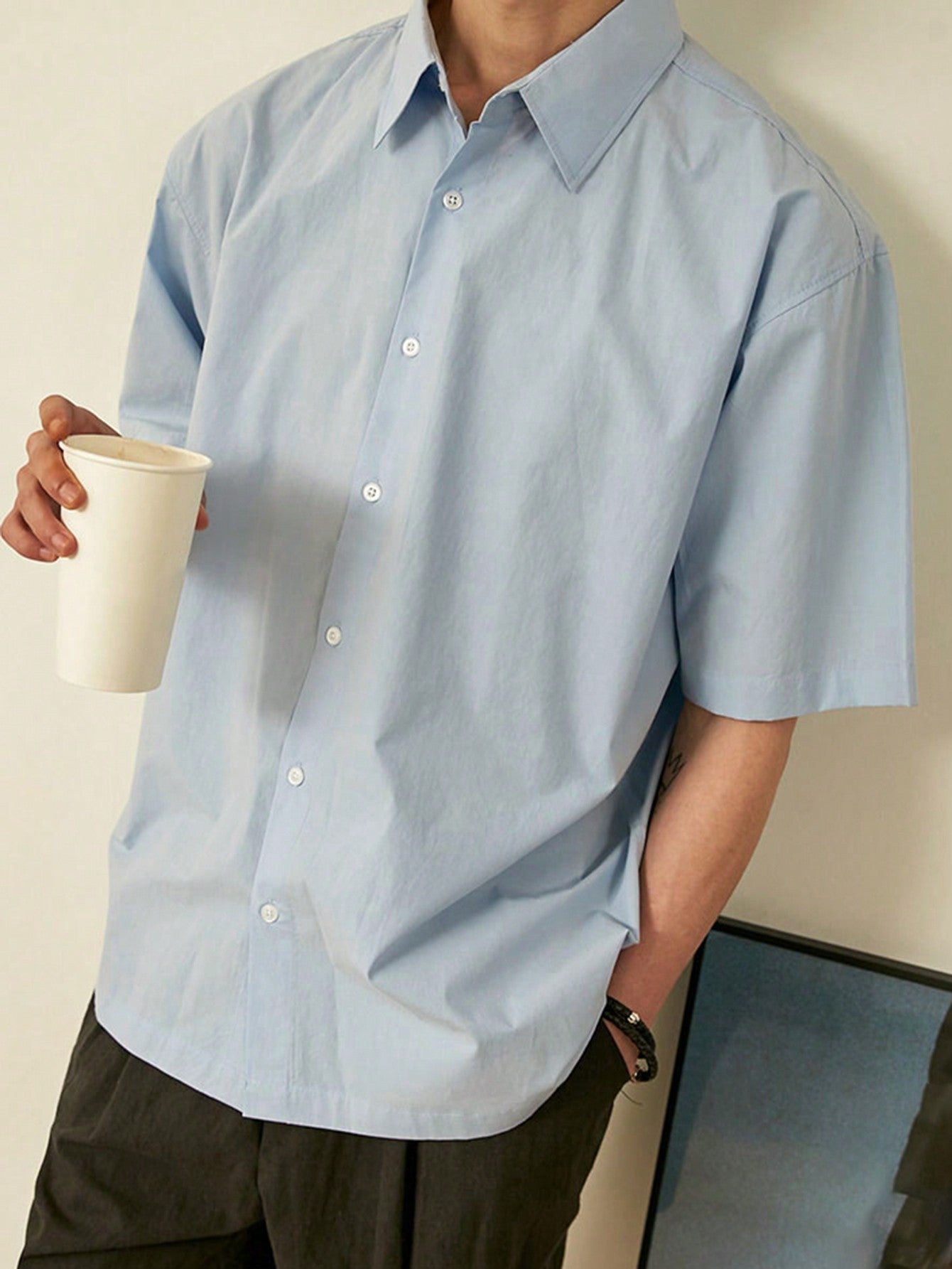 Men Summer Solid Color Short-Sleeved Shirt