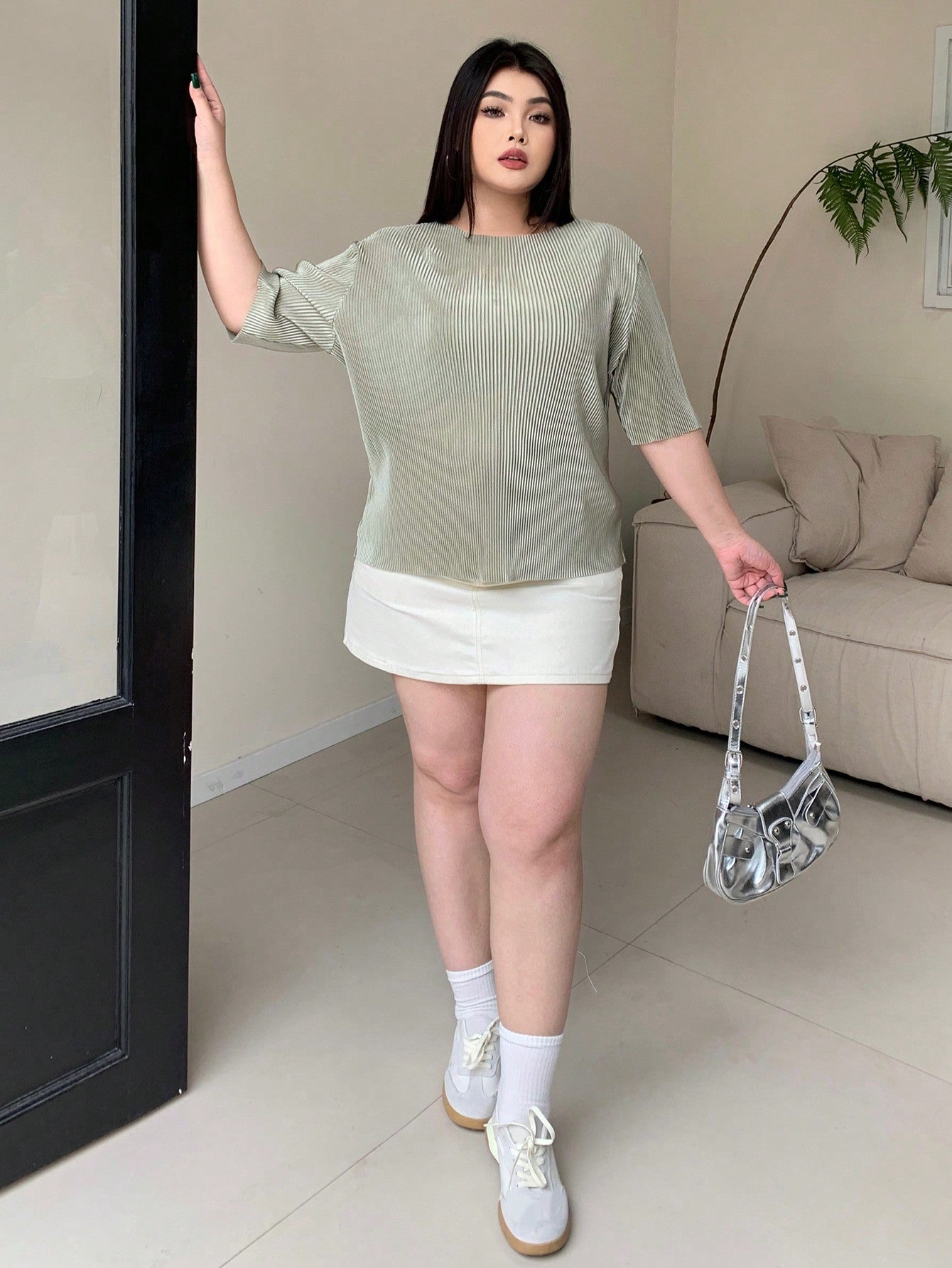 Plus Size Summer Casual Round Neck Pleated Short Sleeve T-Shirt