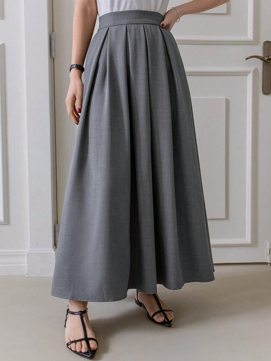 Solid Color Pleated Loose Casual Skirt