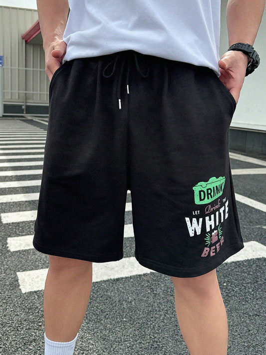 Men Casual Printed Letter Shorts For Spring And Summer