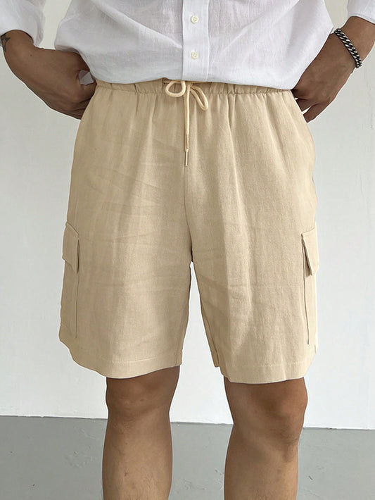 Men Solid Color Drawstring Cargo Shorts For Summer
