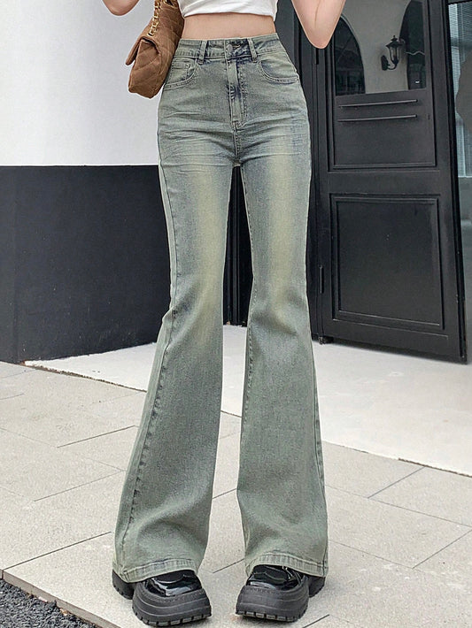 Women Zipper Front Flare Jeans