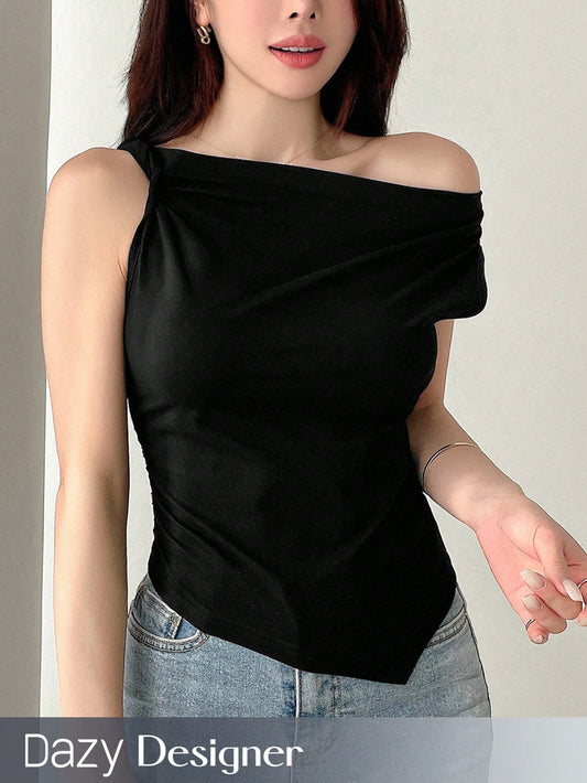Women's Solid Color Irregular Design Top With A Sense Of Style