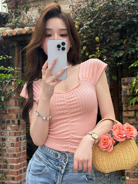 Women Solid Color Basic Simple Short Sleeve T-Shirt For Spring And Summer