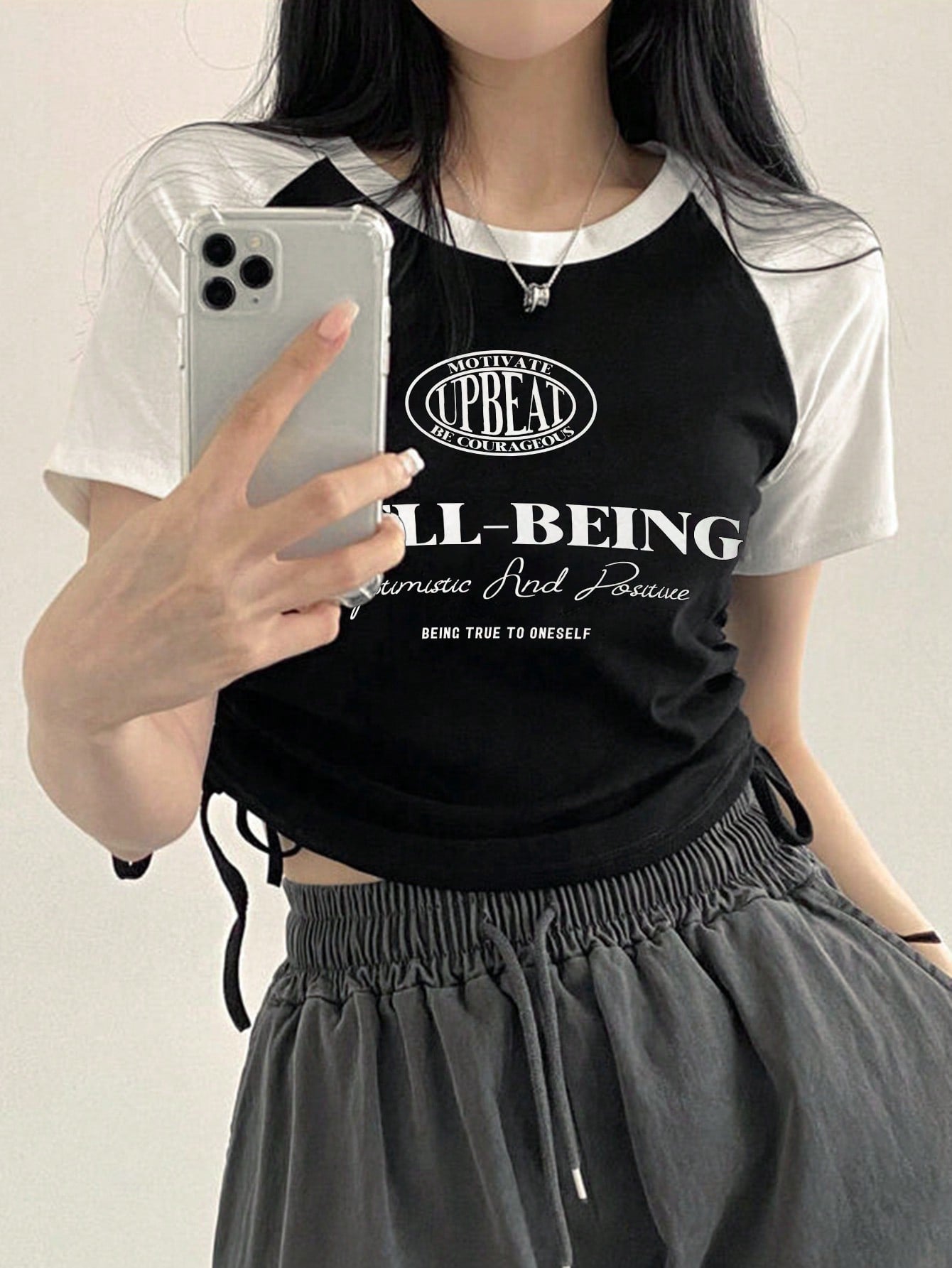 Women Short Sleeve T-Shirt With Color Block And Letter Patchwork