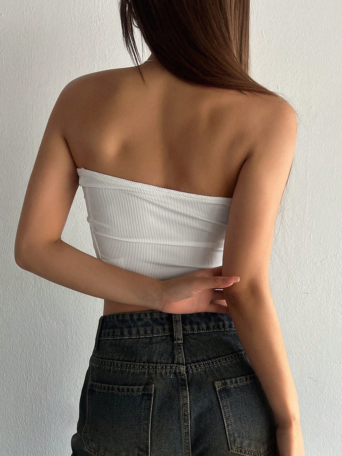 Ladies" Summer Casual Solid Color Slim Fit Short Cropped Tube Top