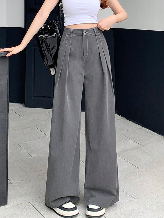 Women's Wide Leg Loose Suit Pants With Pleated Design And Pockets