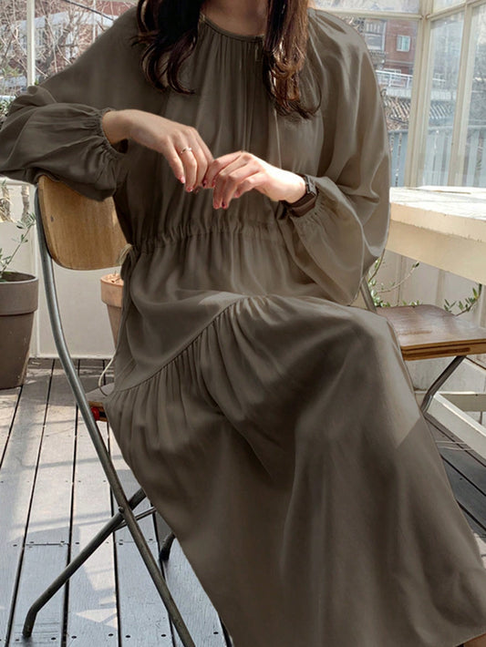 Women's Round Neck Solid Color Loose Long Dress