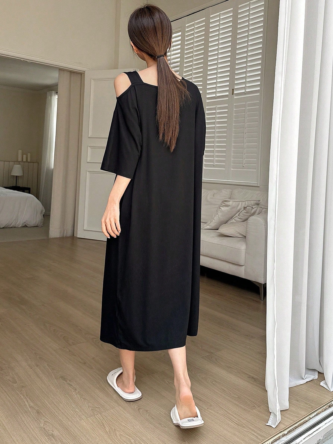 Loose Off-Shoulder Modal Home Dress