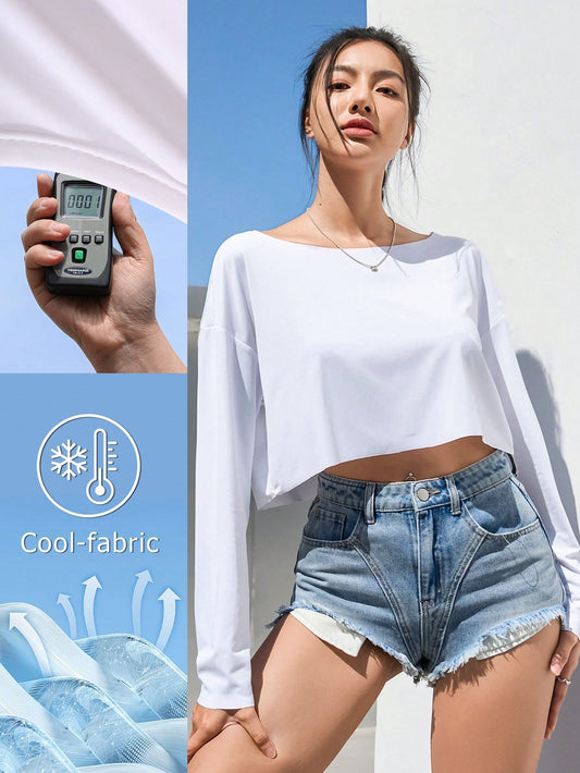Round Neck Sun Protection Cooling T-Shirt For Spring And Summer Leisure