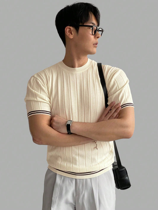 Men Summer Solid Color Knitted Top