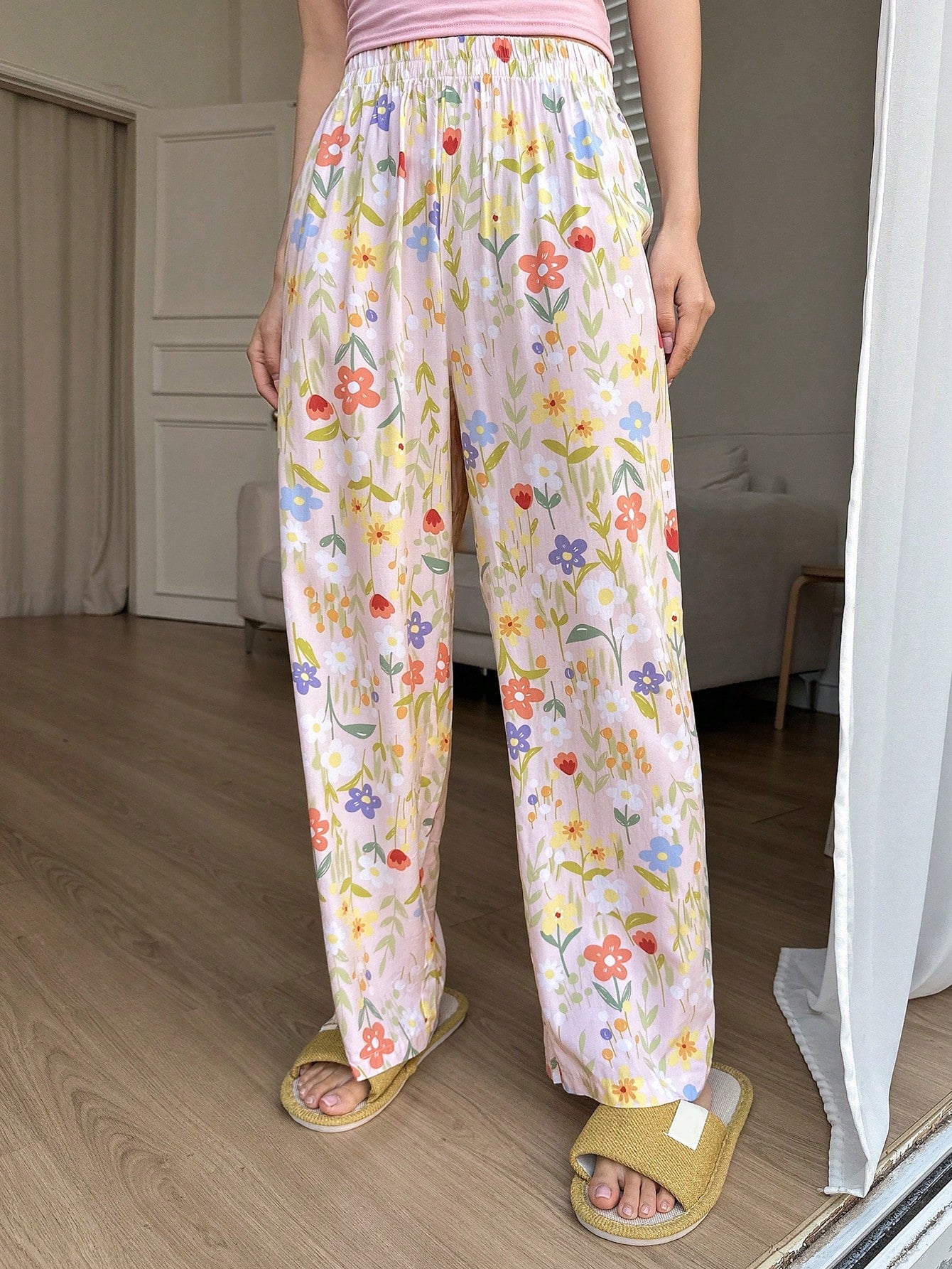 Ladies" Fresh Floral Print Casual Long Pants Sleepwear Bottoms
