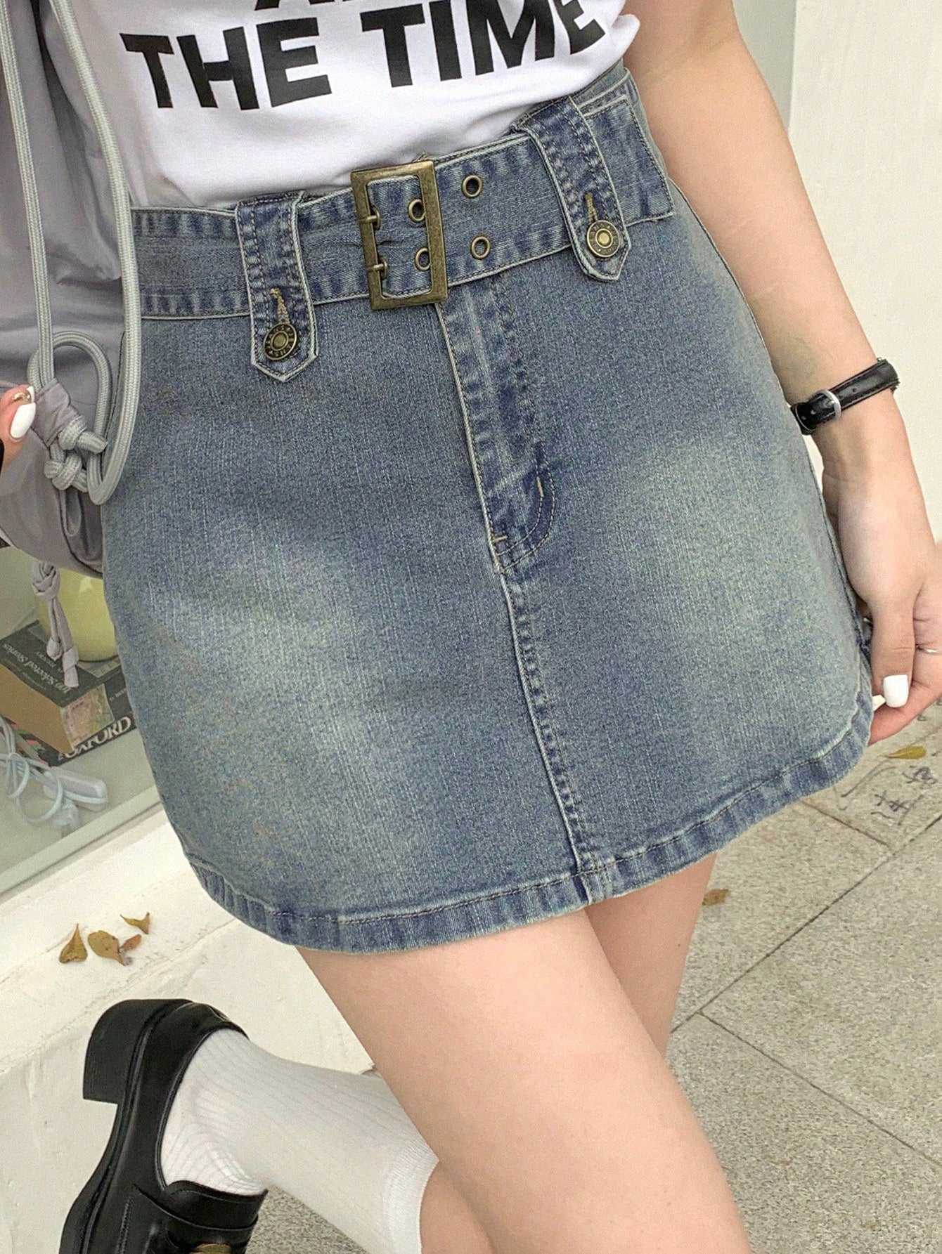 Women Casual Water-Washed Denim A-Line Skirt For Spring/Summer