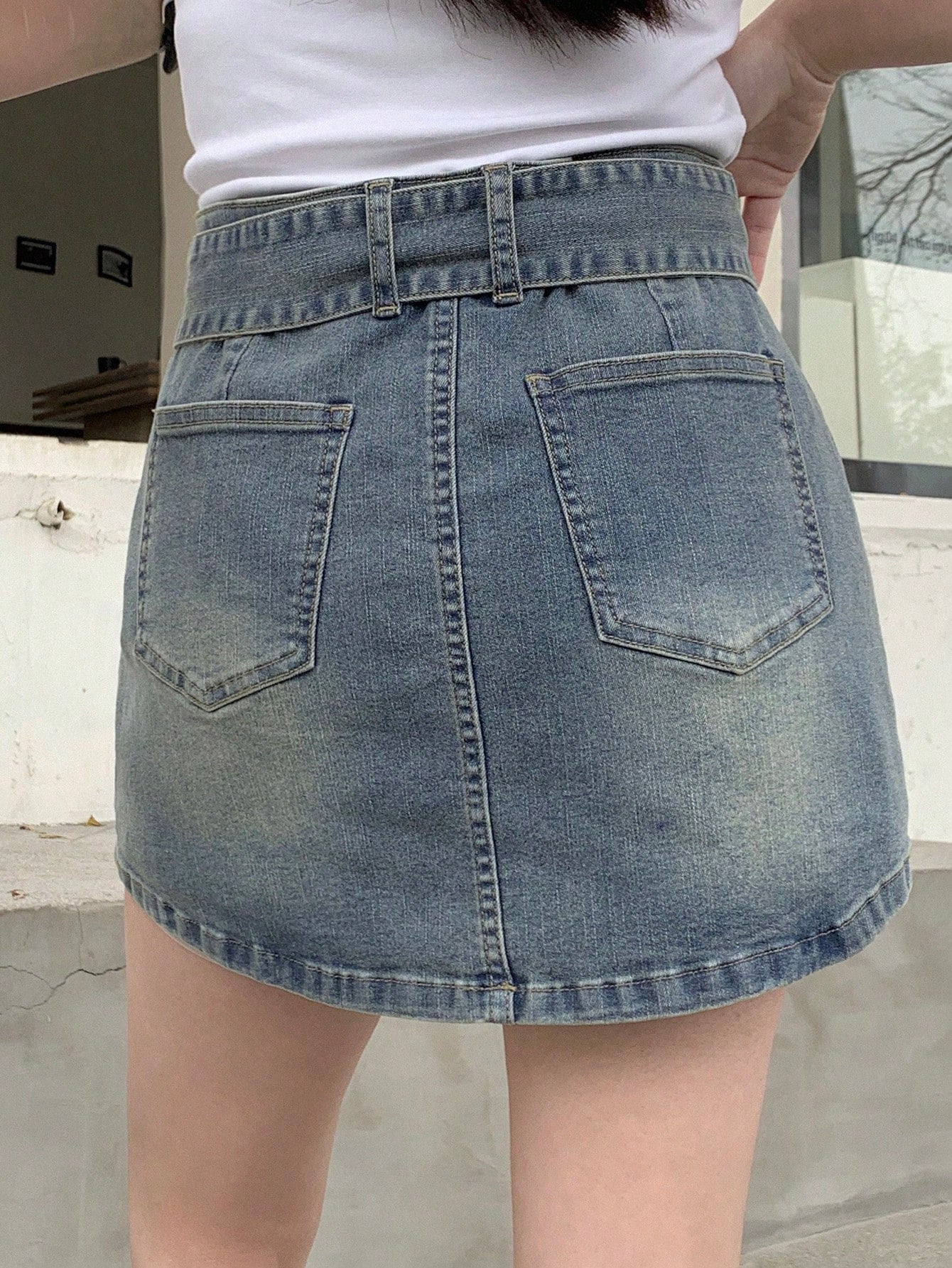 Women Casual Water-Washed Denim A-Line Skirt For Spring/Summer