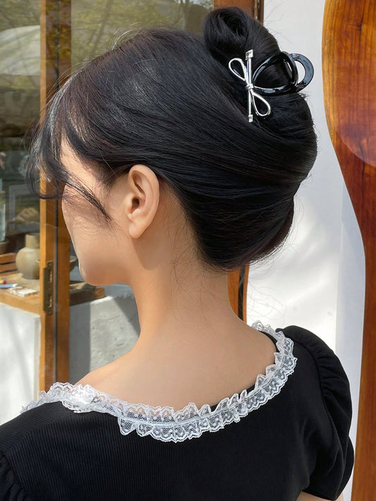 Black Fashionable Bow Design Women Hair Clip, Suitable For Summer