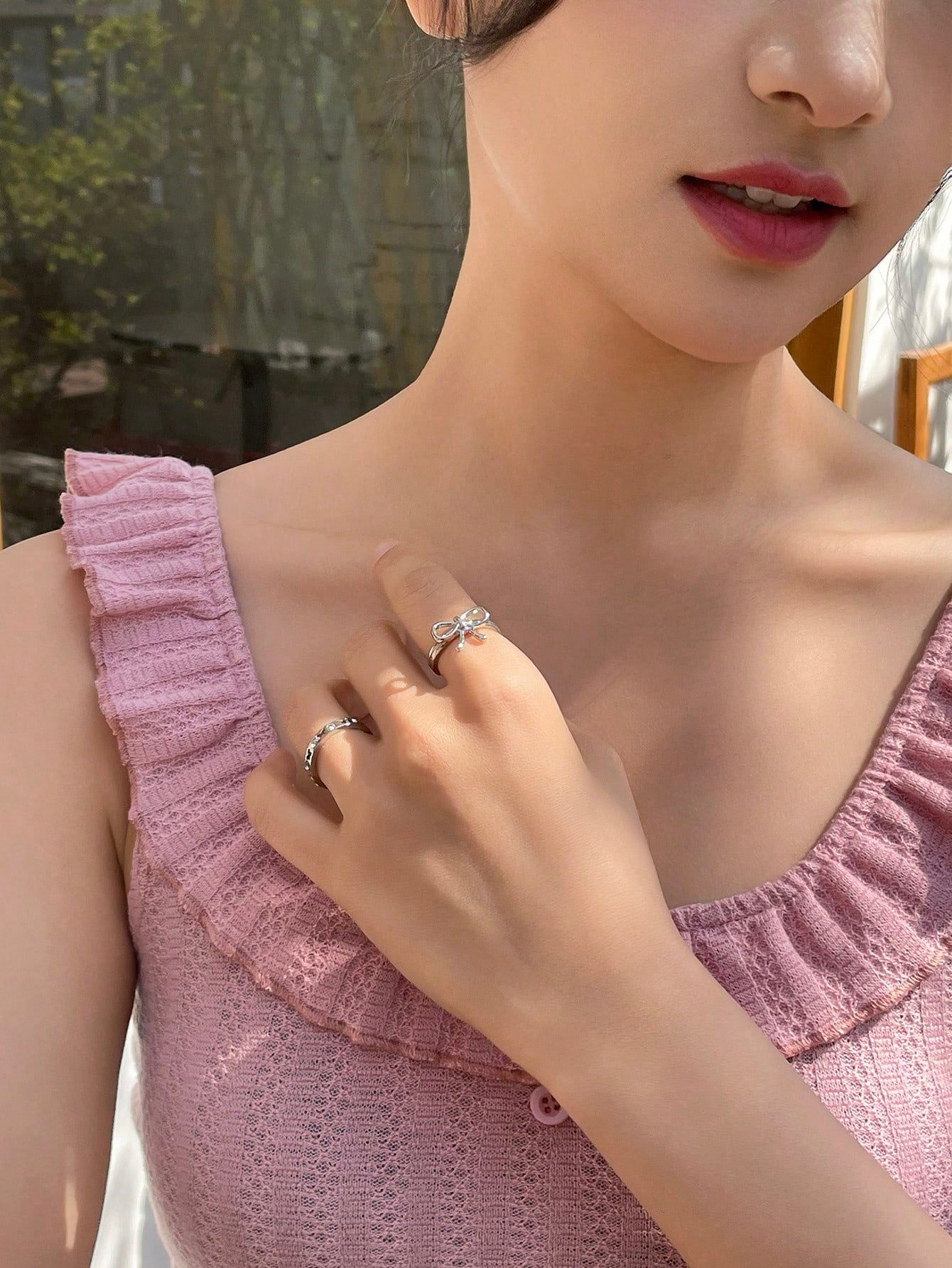 Fashionable Simple Texture Bowknot Decorated Ring And Bow Detail Pattern Ring