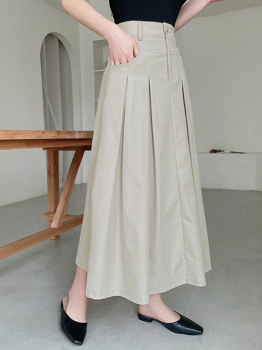 Women Plain Pleated Long And Elegant Skirt With Pockets