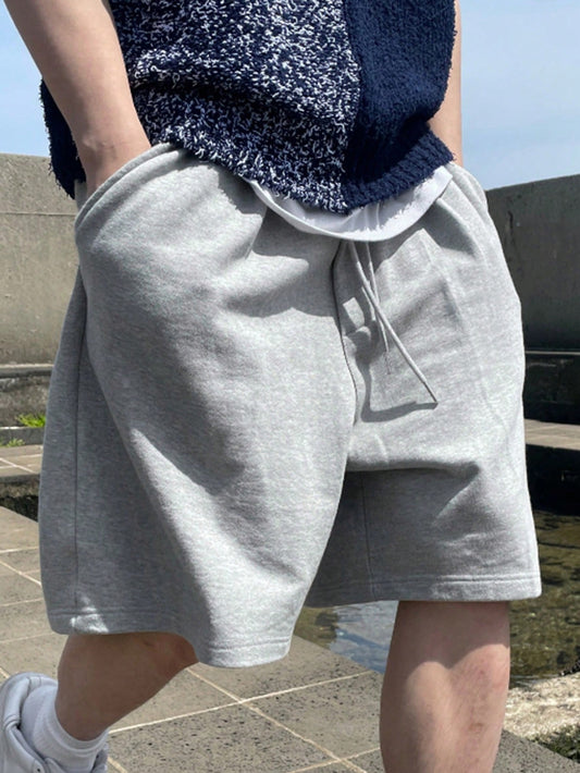 Men Summer Solid Color Drawstring Shorts With Pockets