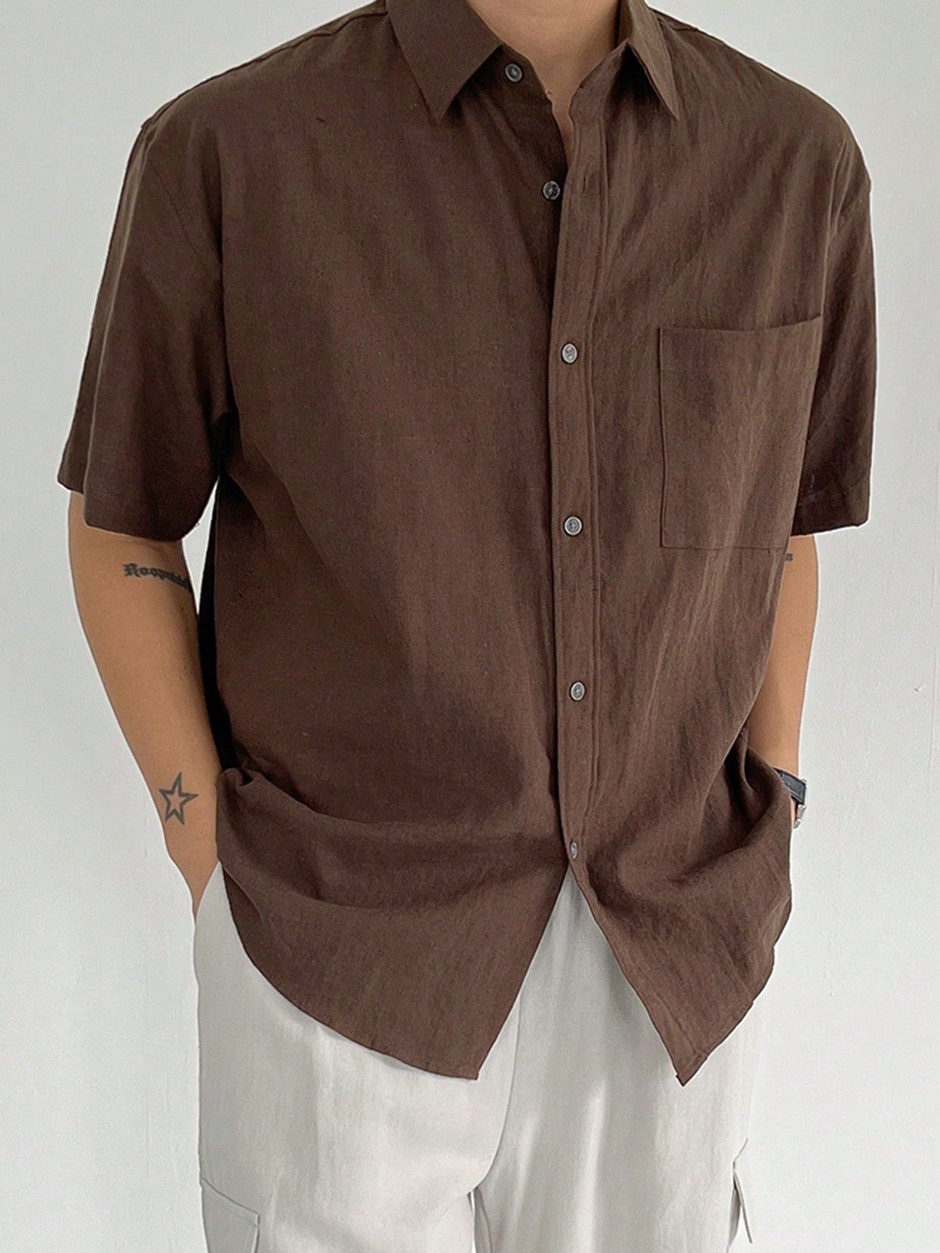 Men Stylish Loose-Fit Solid Color Cotton Shirt For Summer Fashion
