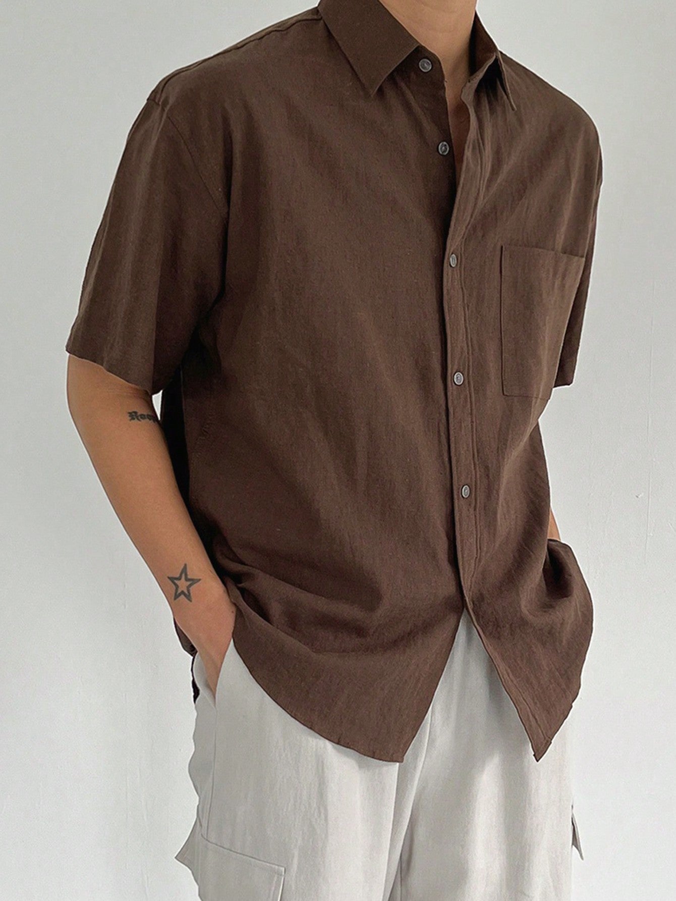 Men Stylish Loose-Fit Solid Color Cotton Shirt For Summer Fashion