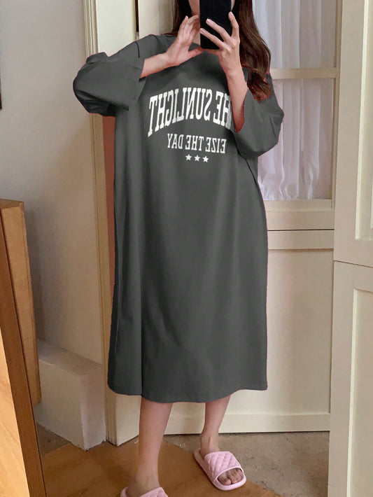 Casual Home Wear Letter Printed Lounge Dress