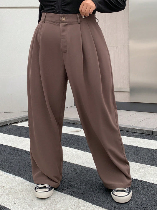 Dazy Plus Fashionable Straight Wide Leg Loose Fit Pants For Plus-Size Women