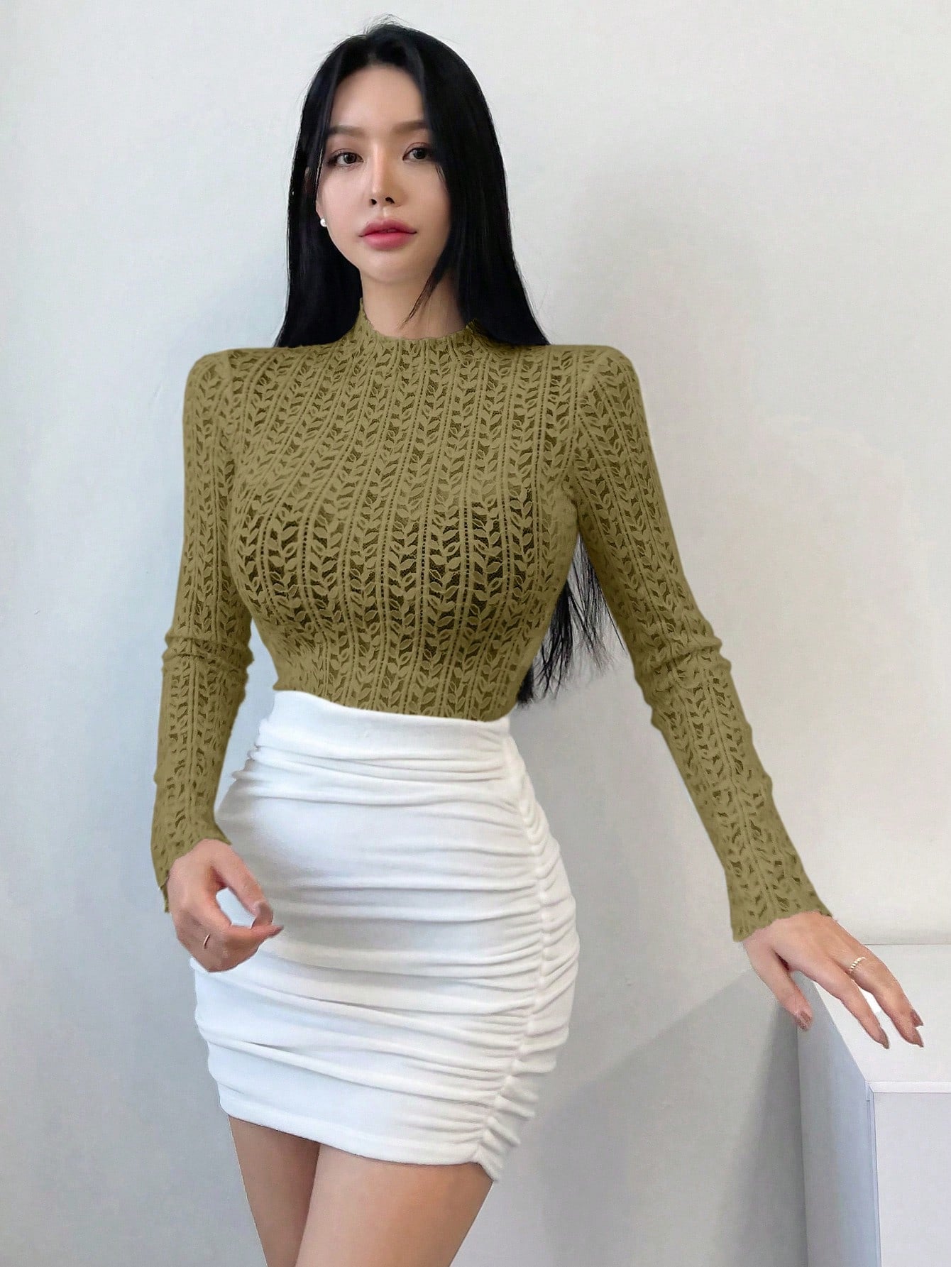 Lace Stand Collar Long Sleeve Bottoming Shirt Women Top