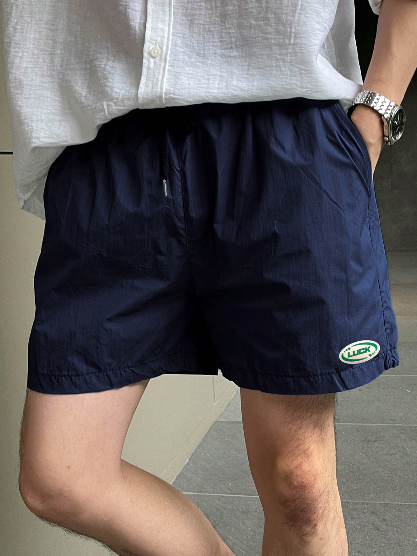 Men Casual Patched Drawstring Waist Shorts For Summer