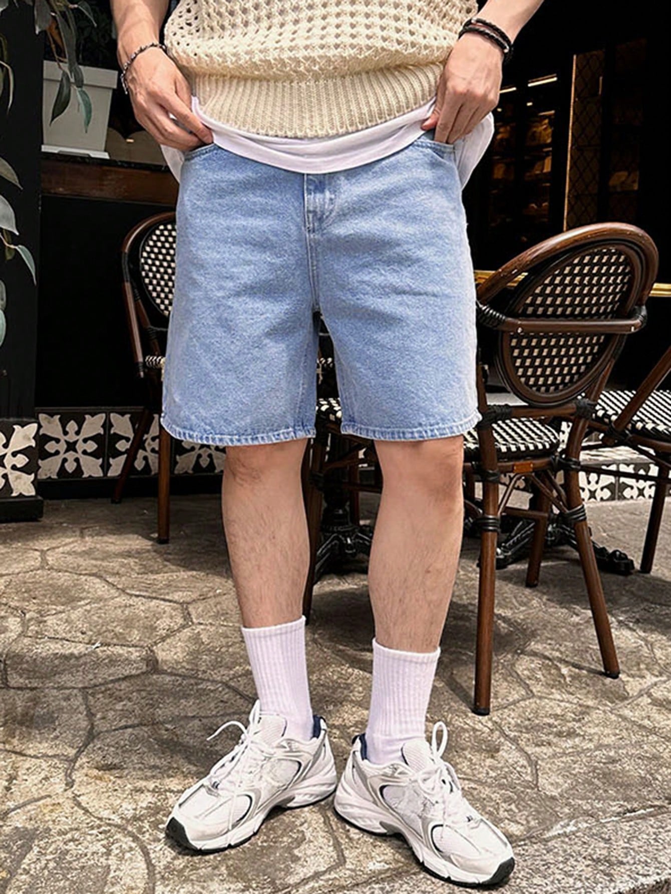 Men Solid Color Denim Shorts For Summer,  Casual Daily