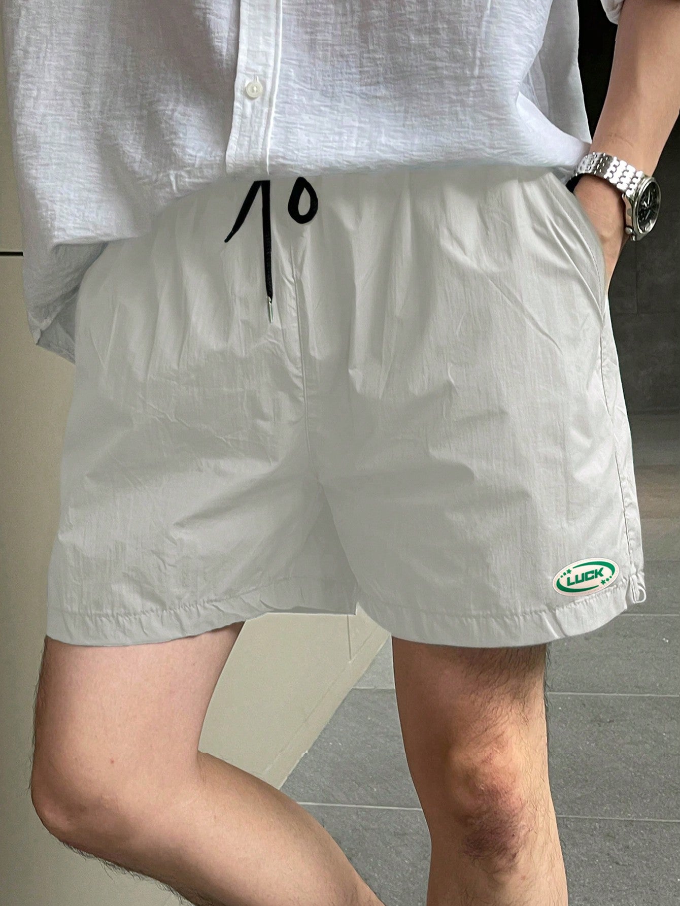 Men's Loose Fit Casual Shorts With Drawstring Waist, Letter Print And Pockets