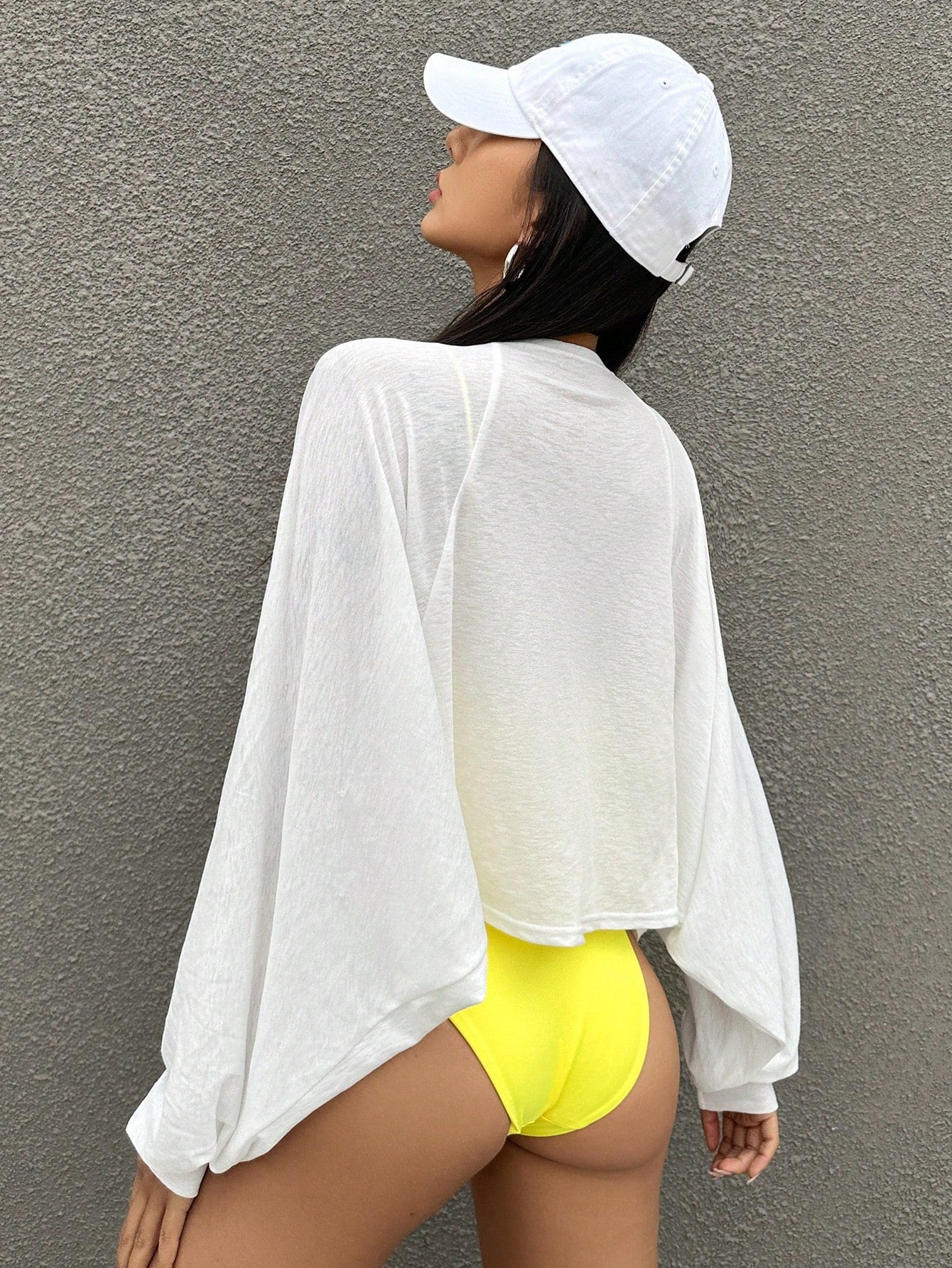 Women Solid Color Batwing Sleeve Casual Holiday Kimono Cover Up