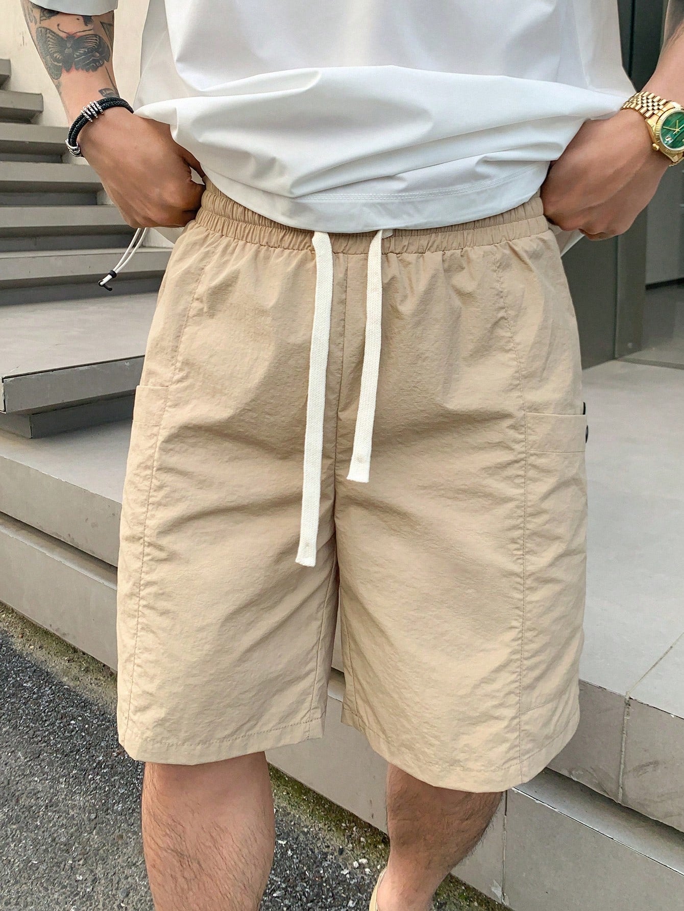 Men Summer Simple Solid Color Casual Cargo Shorts For Daily Wear
