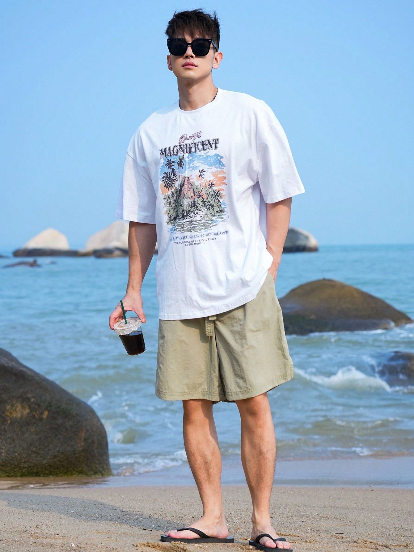 Men Summer Drop Shoulder Short Sleeve T-Shirt, Casual Daily Wear With Letter Printing