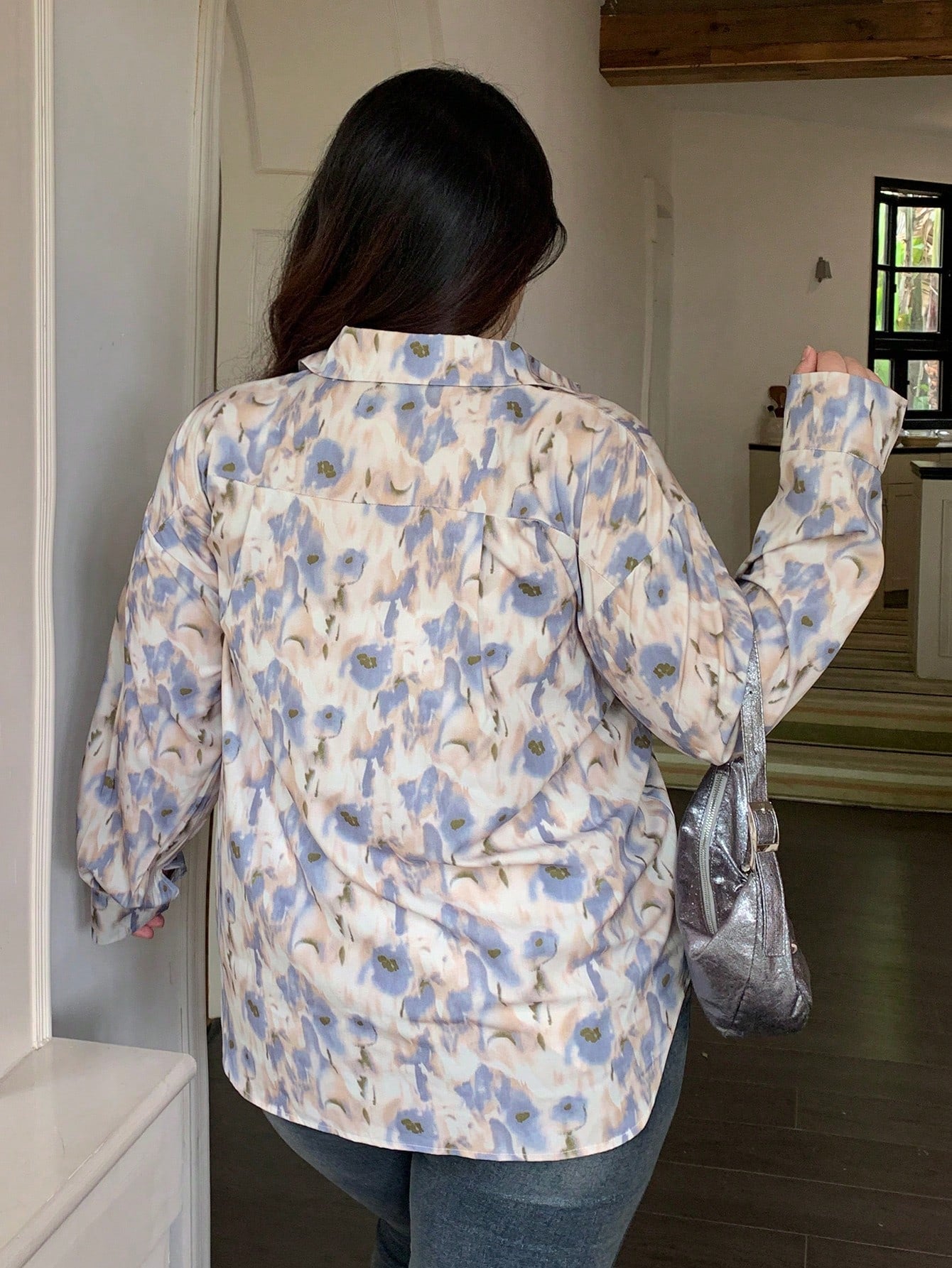 Dazy Plus Plus Size Floral Print All-Over Regular Collar Shirt