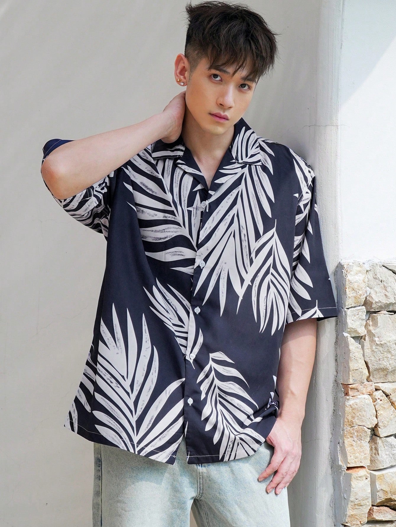 Men Floral Print Short Sleeve Summer Beach Shirt