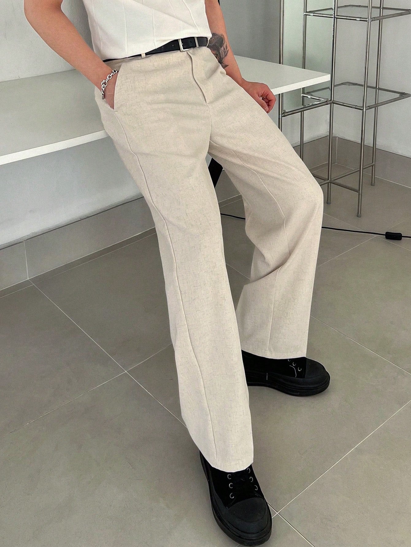 Men Solid Color Straight Casual Suit Pants For All Seasons