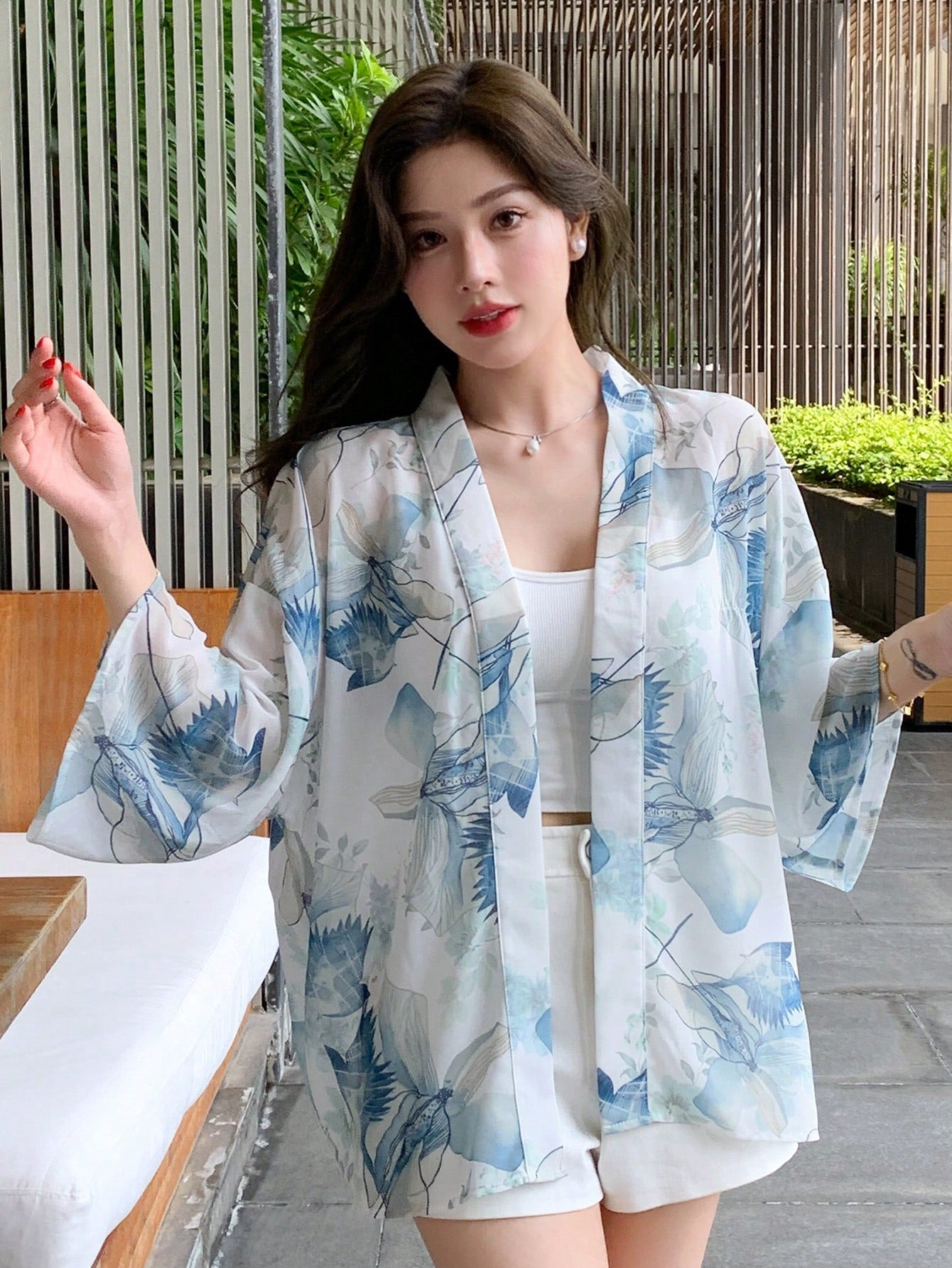 Women Vacation Leisure Chiffon Printed Kimono Jacket