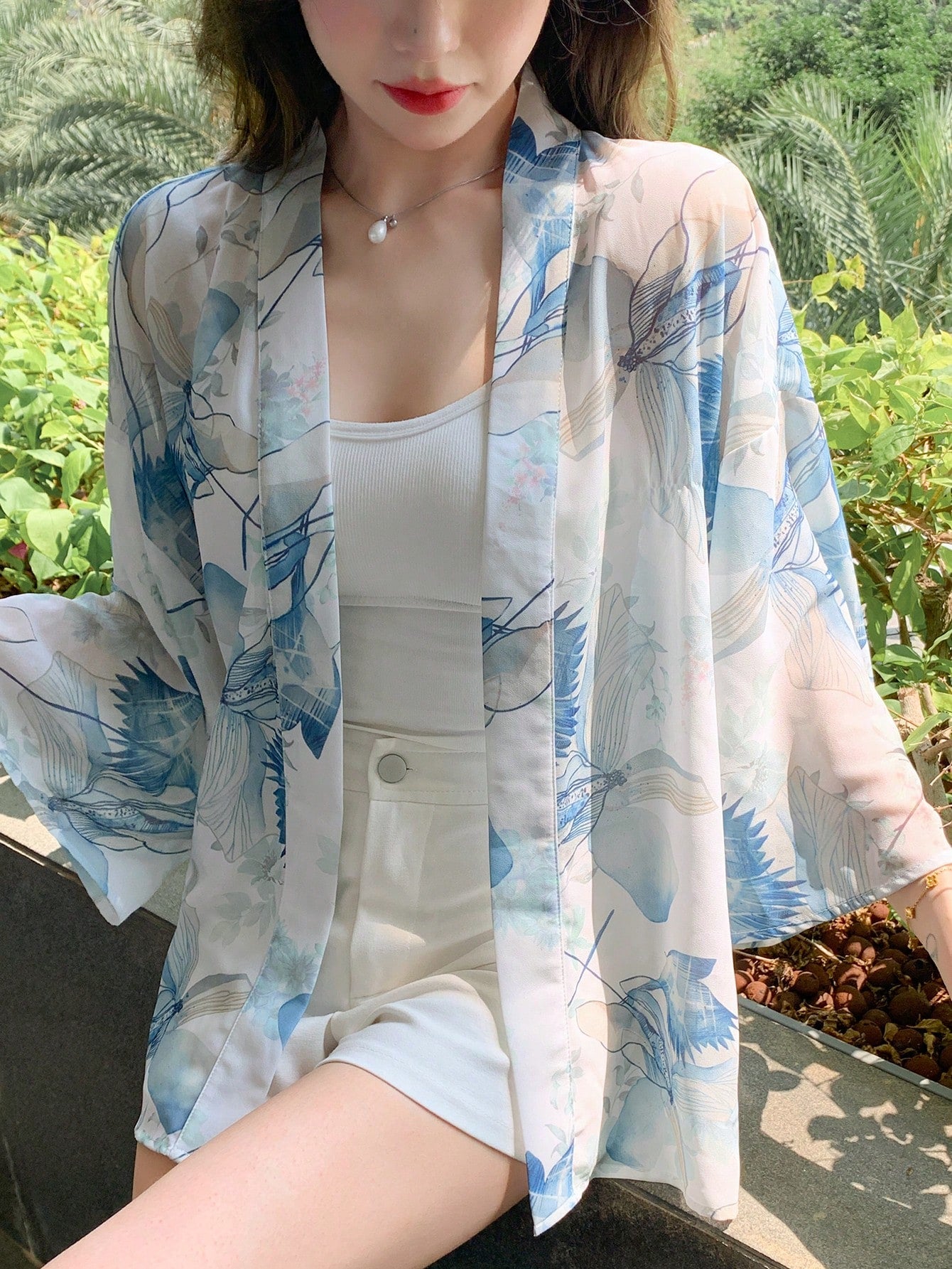 Women Vacation Leisure Chiffon Printed Kimono Jacket
