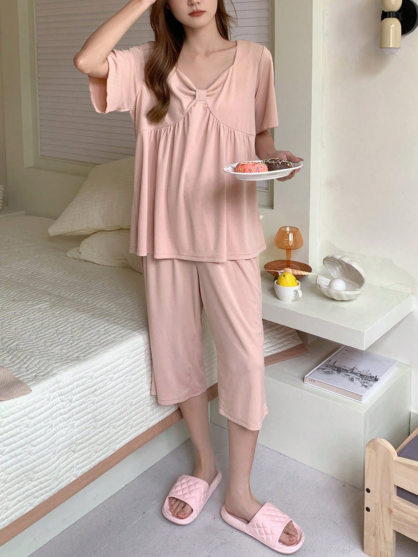 Butterfly Embellished Top And Capri Pajama Set For Women