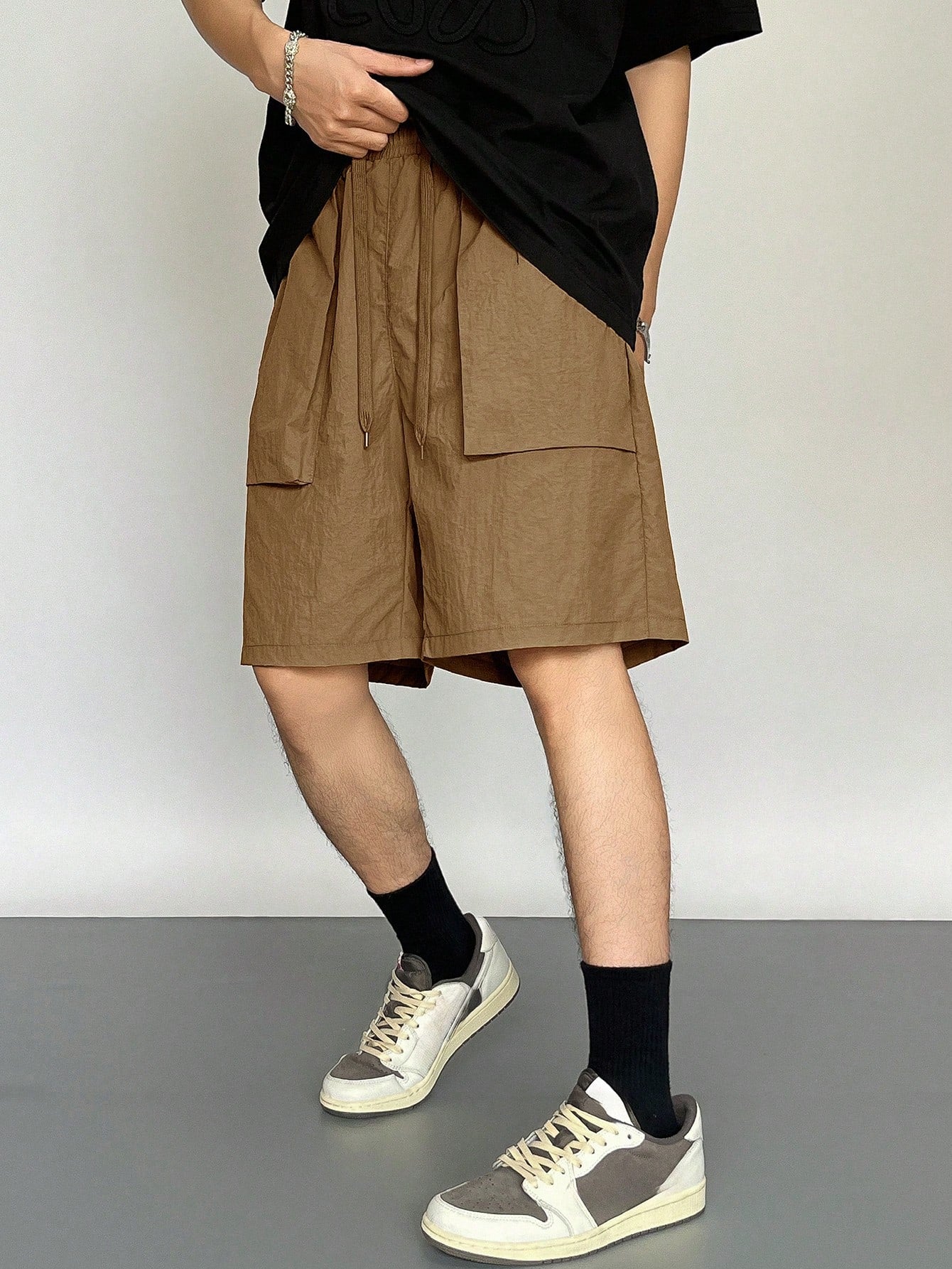 Men Solid Color Drawstring Casual Shorts With Pockets For Summer