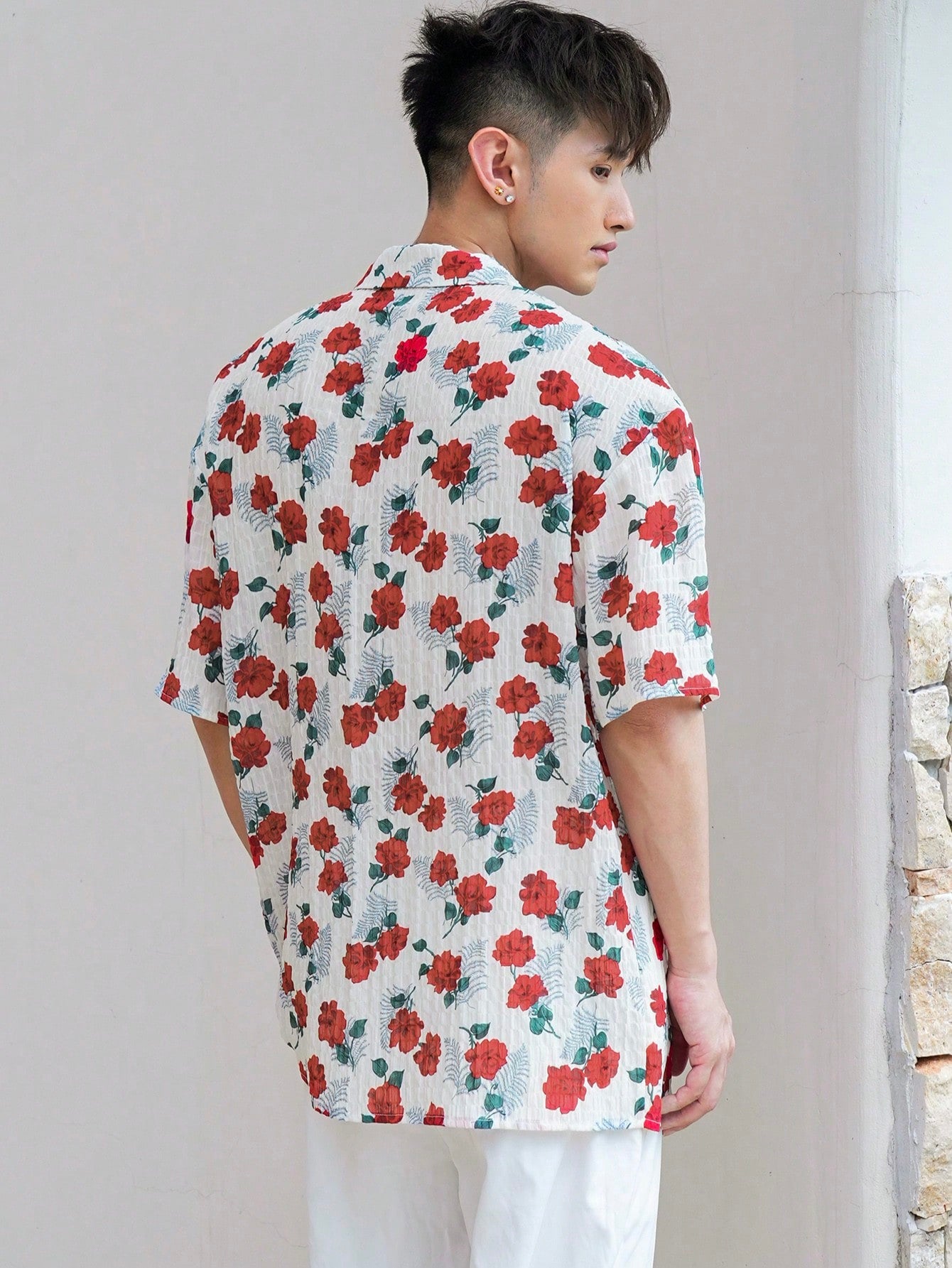 Men's Short Sleeve Floral Print Shirt For Summer