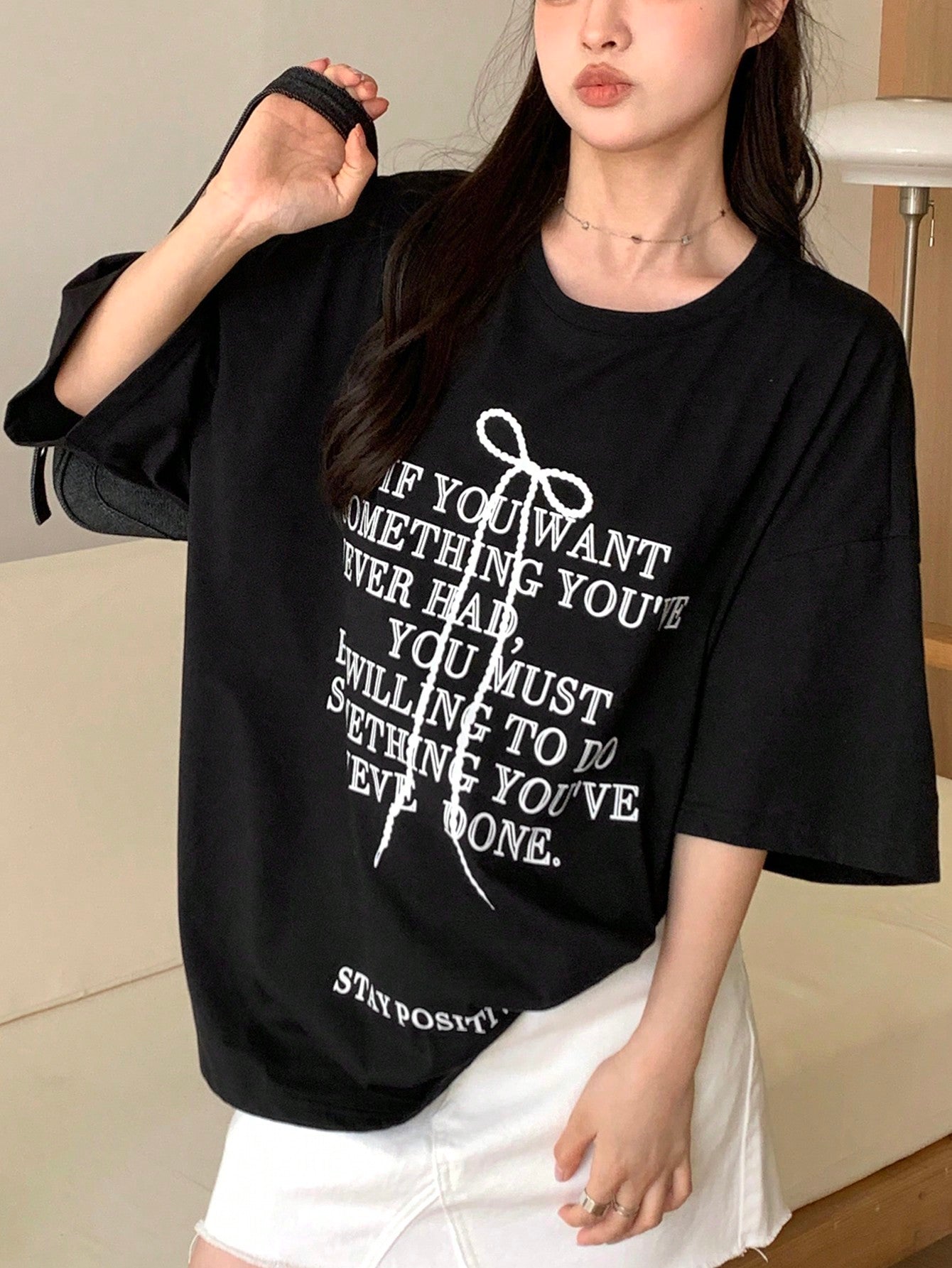 Loose Fit Round Neck Short Sleeve Printed T-Shirt