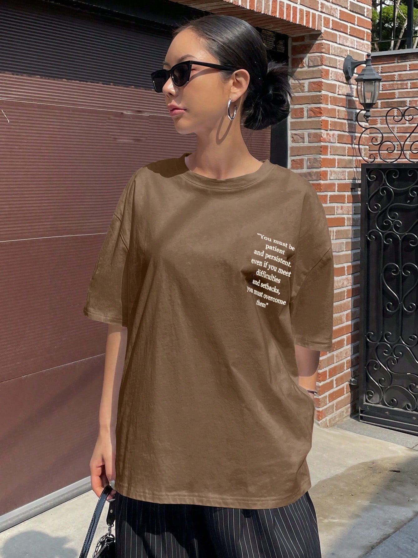 Women Summer Loose Fit Casual T-Shirt With Slogan Print And Drop Shoulder