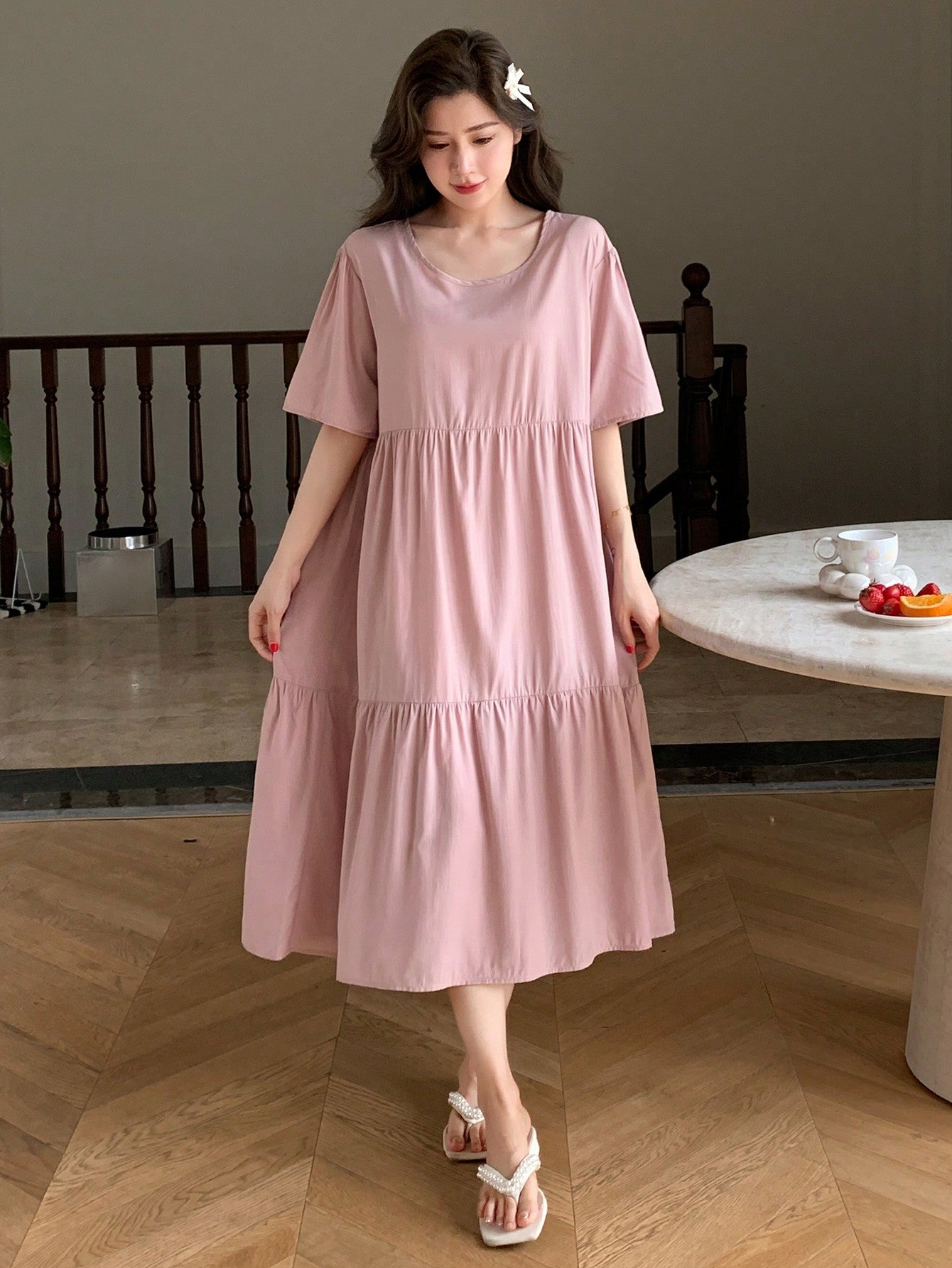 Loose-Fitting Pleated Cake Dress For Home And Casual Wear