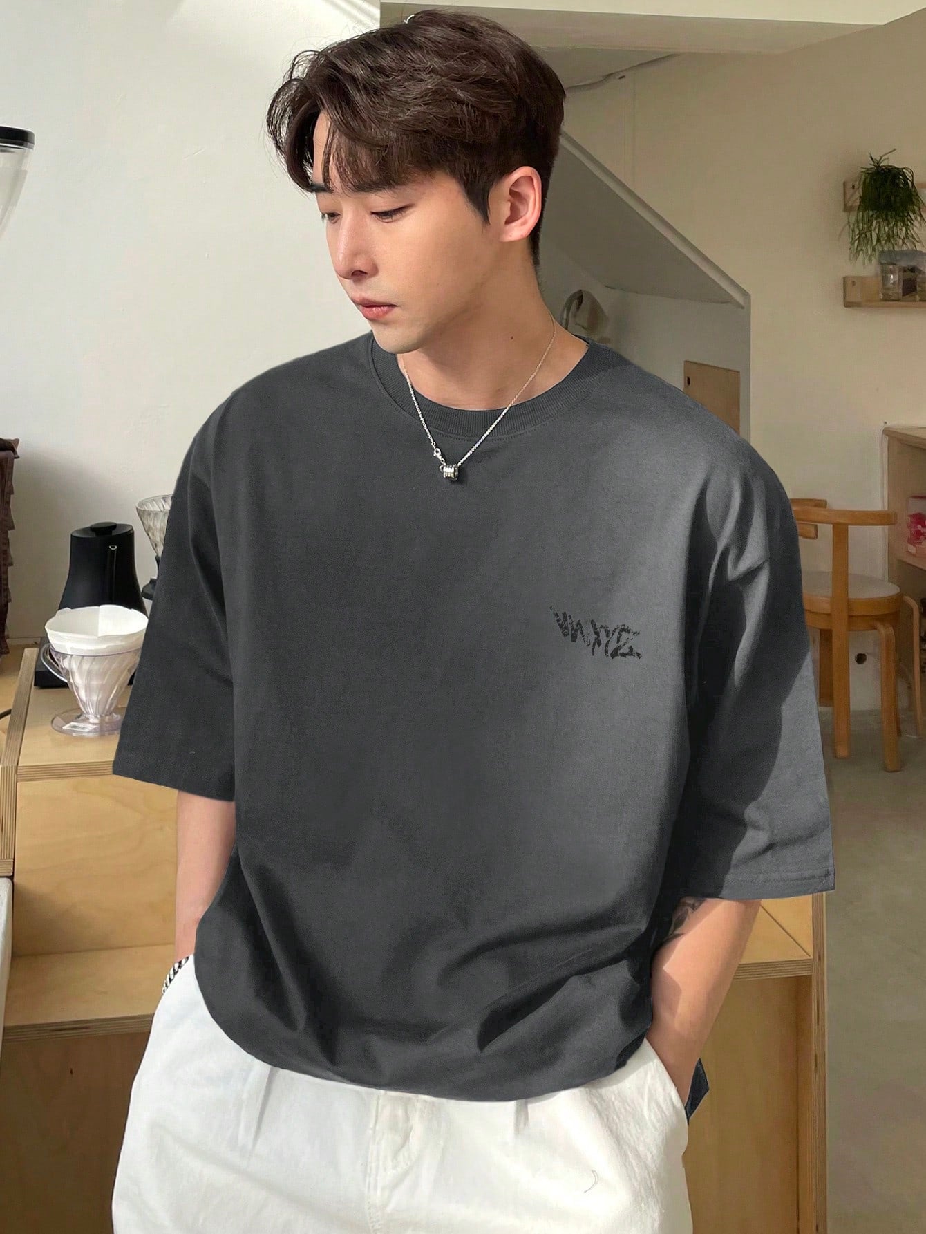 Men Summer Letter Printed Round Neck Short Sleeve Casual T-Shirt